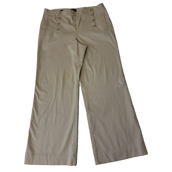 Talbots Womens Heritage Pants Sz 16 Wide Leg Sailor Front Twill Khaki Pockets - Picture 1 of 9